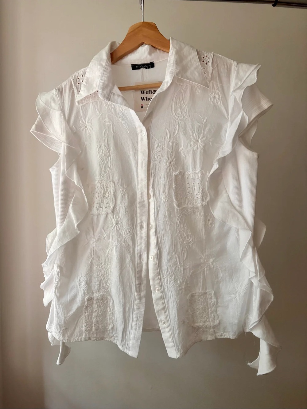 Y2K White Ruffle Eyelet Button-Front Women's Top